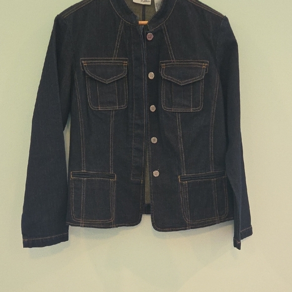 Chico's  Size 1 Peplum Jean Jacket Dark Blue Classic - Picture 1 of 11